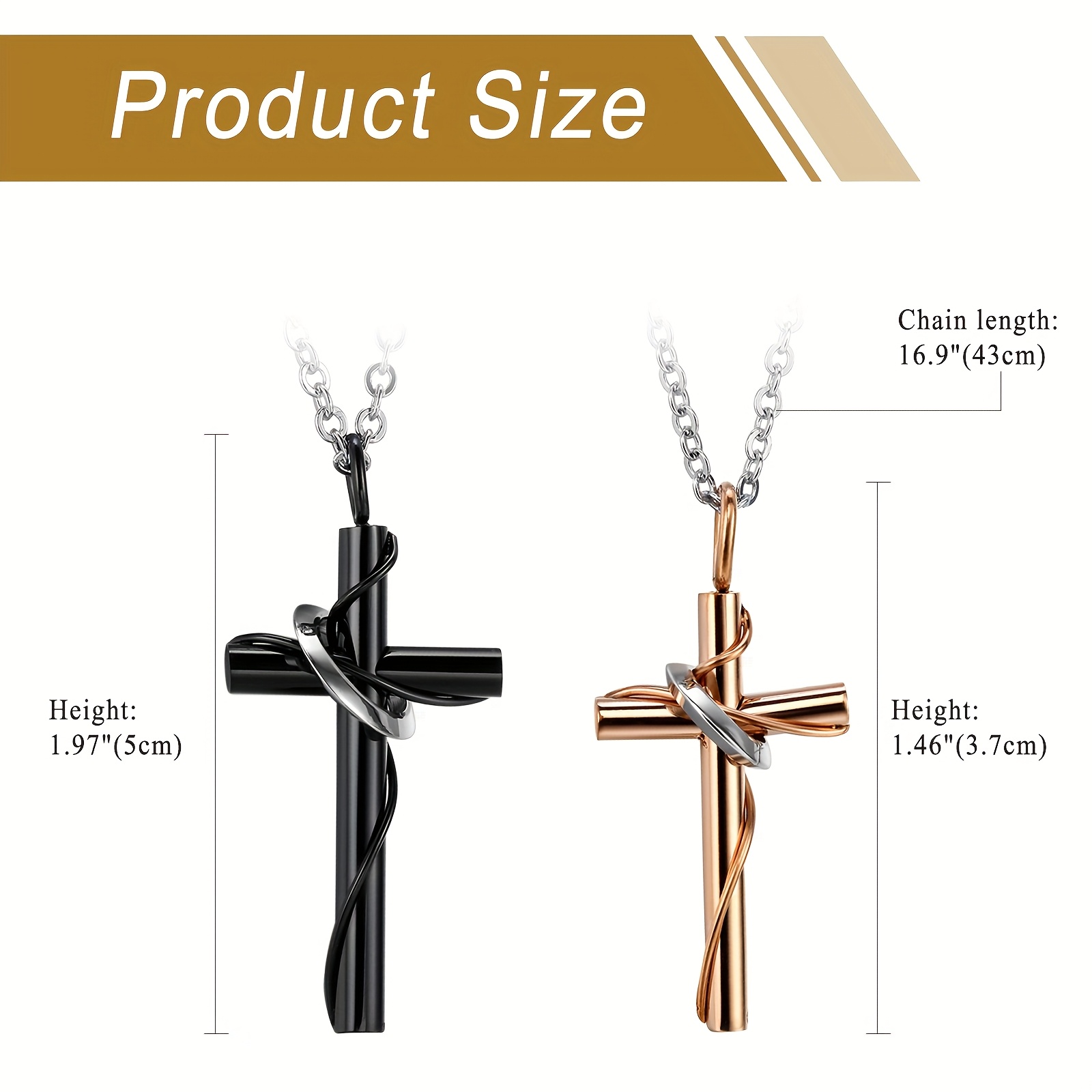 Couple's Stainless Steel Wrapped Cross Pendant Necklace